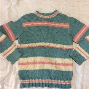 Hand Knit Wool Sweater baby blue/pink/white Warm!